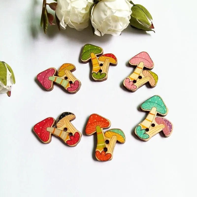 

50pcs mix color Mushroom Buttons Sewing Flatback Buttons Scrapbooking Wooden Decorative Buttons for Crafts Sewing Accessories