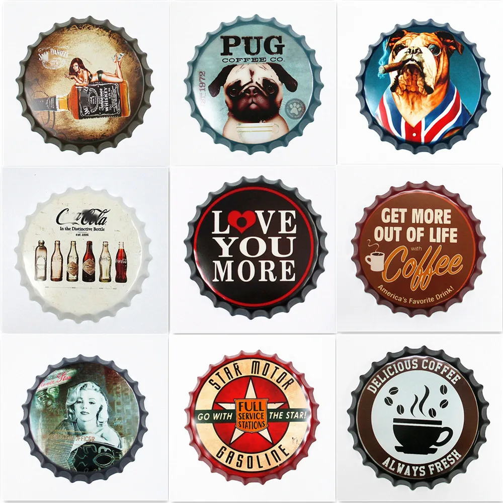 

Vintage Iron Art Beer Painting Bottle Cap Decor Metal Sign Plaque Decorative Tin Sign Pub Bar cafe Man Cave Club Wall Decoration