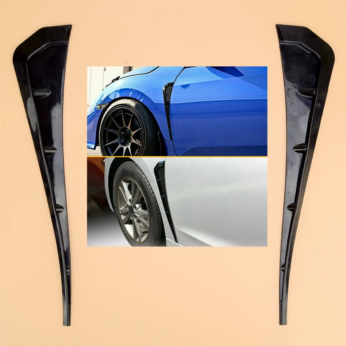 

1 Pair Glossy Black Universal Car Exterior Left & Right Side Fender Vent Air Wing Cover Trim ABS Plastic Decor Sticker New
