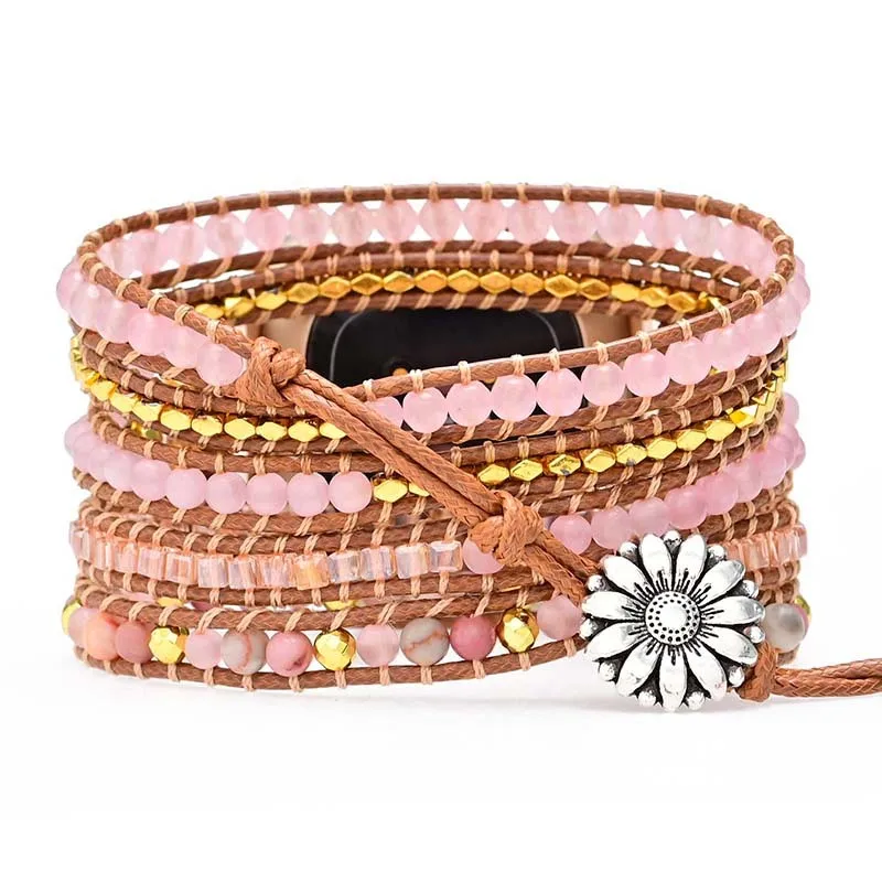 Bohemian Bracelet Strap For Fitbit Versa 3 2 1 Band Rope Bead Natural Stone Woven Watch band For Fitbit Versa Lite Sense Strap