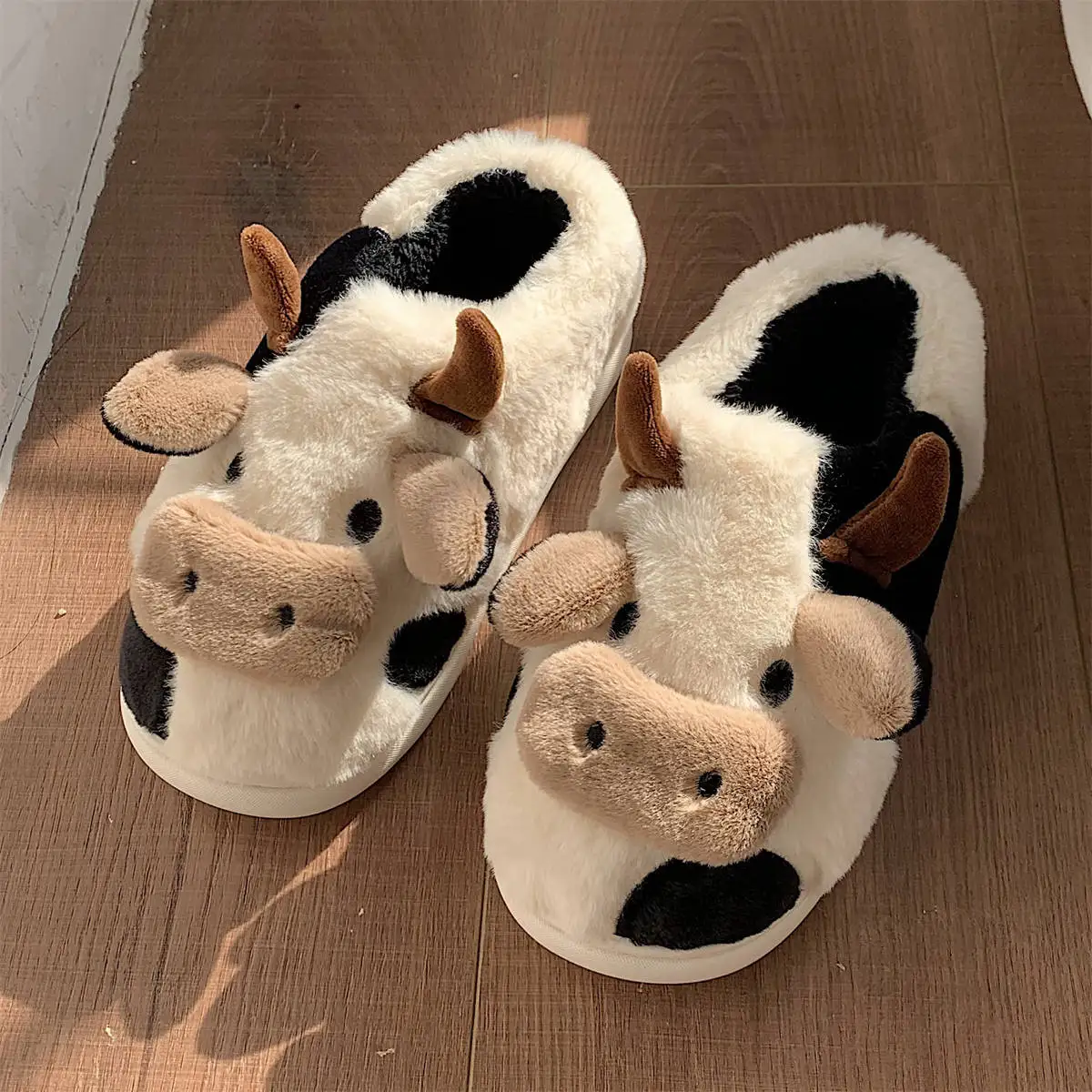 

Suihyung 2022 Milk Cow Fluffy Fur Slides Female Winter Home Plush Slippers Furry Animals Flats Warm Indoor Shoes Floor Slip On