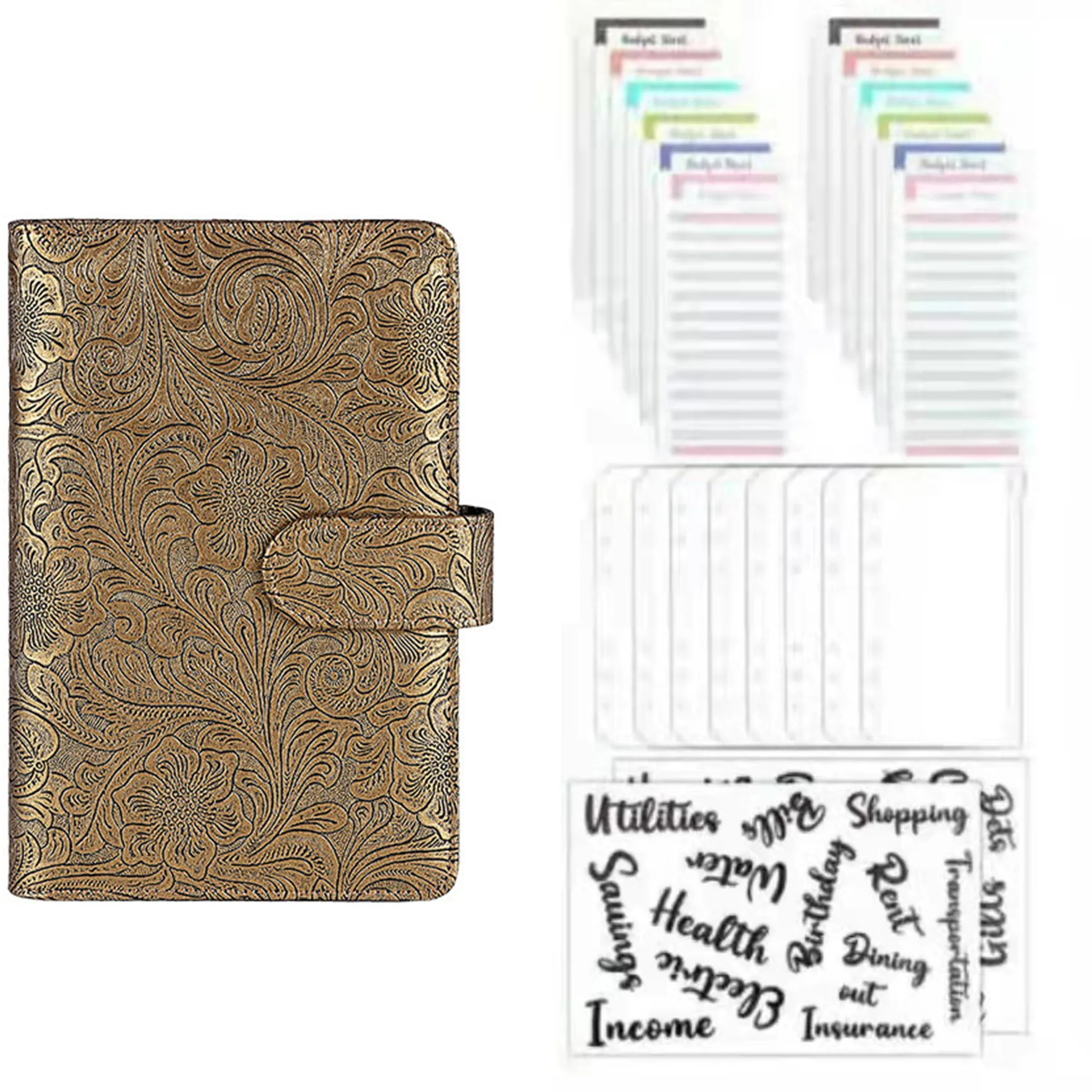 

A6 Budget Binder Retro Money Saving Organizer Planner System 6-Ring Cover with 6 Hole Binder Pockets,Budget Sheet, Label Sticker