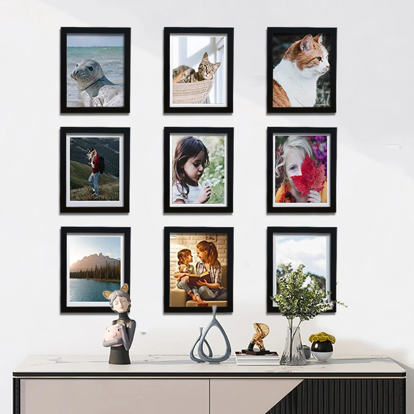 

9 Pcs Nordic Style Natural Wood Photo Frame For Wall Black White Color,Cheap Small Wood Picture Frames Photo Set for Living Room