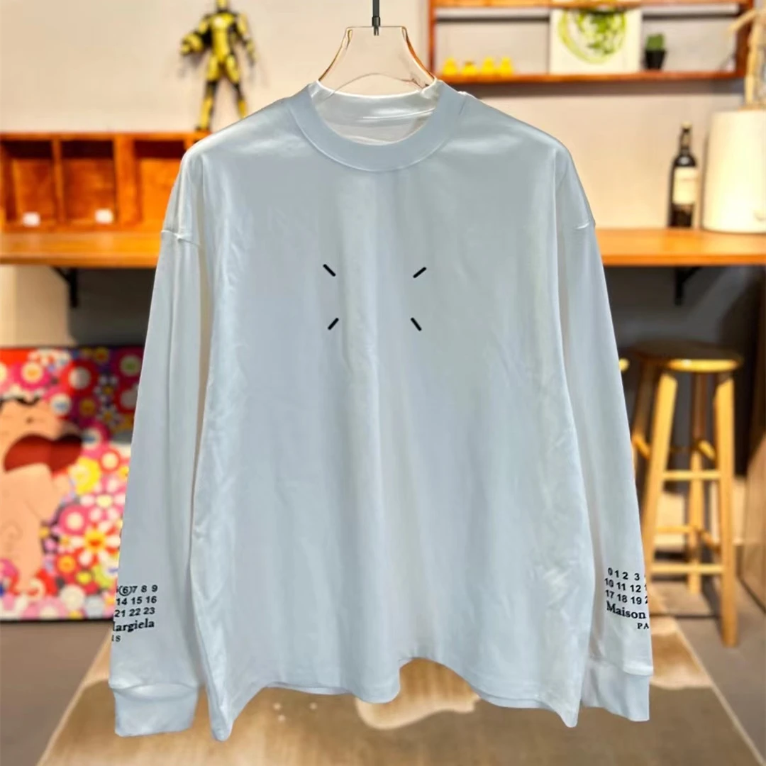 

Новая футболка с длинным рукавом Mm6 Margiela, мужская и женская футболка с вышивкой в четыре точки