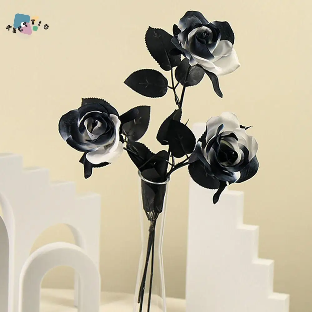 Черно-белые искусственные розы на Хэллоуин мягкие шелковые цветы ощупь