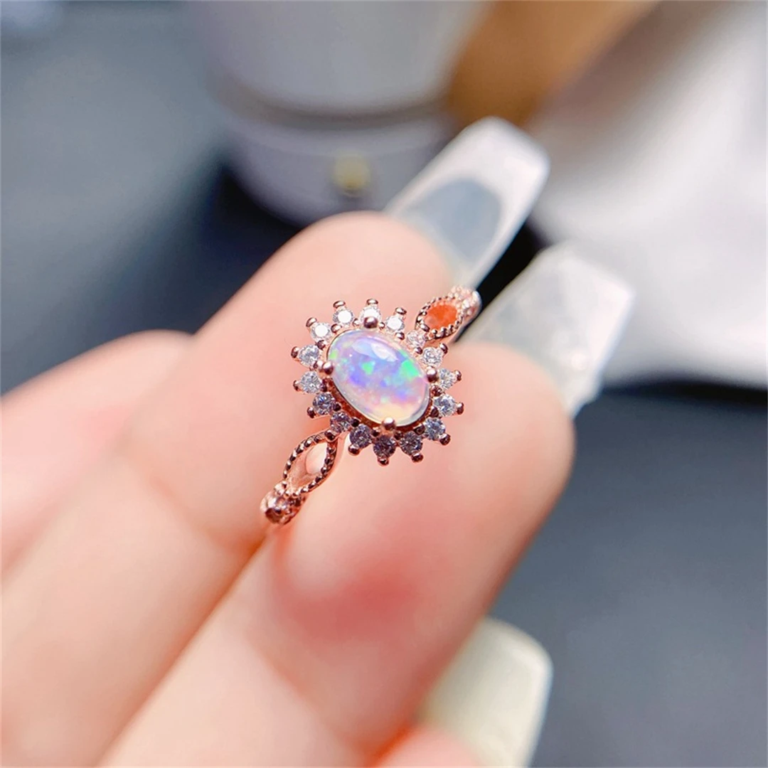 

FS Real S925 Sterling Silver Inlay 4*6 Natural Opal Ring With Certificate Fine Fashion Charm Weddings Jewelry for Women MeiBaPJ