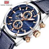 mini focus waterproof chronograph sport wristwatch men bussiness quartz watches with date blue leather clock relogio masculino