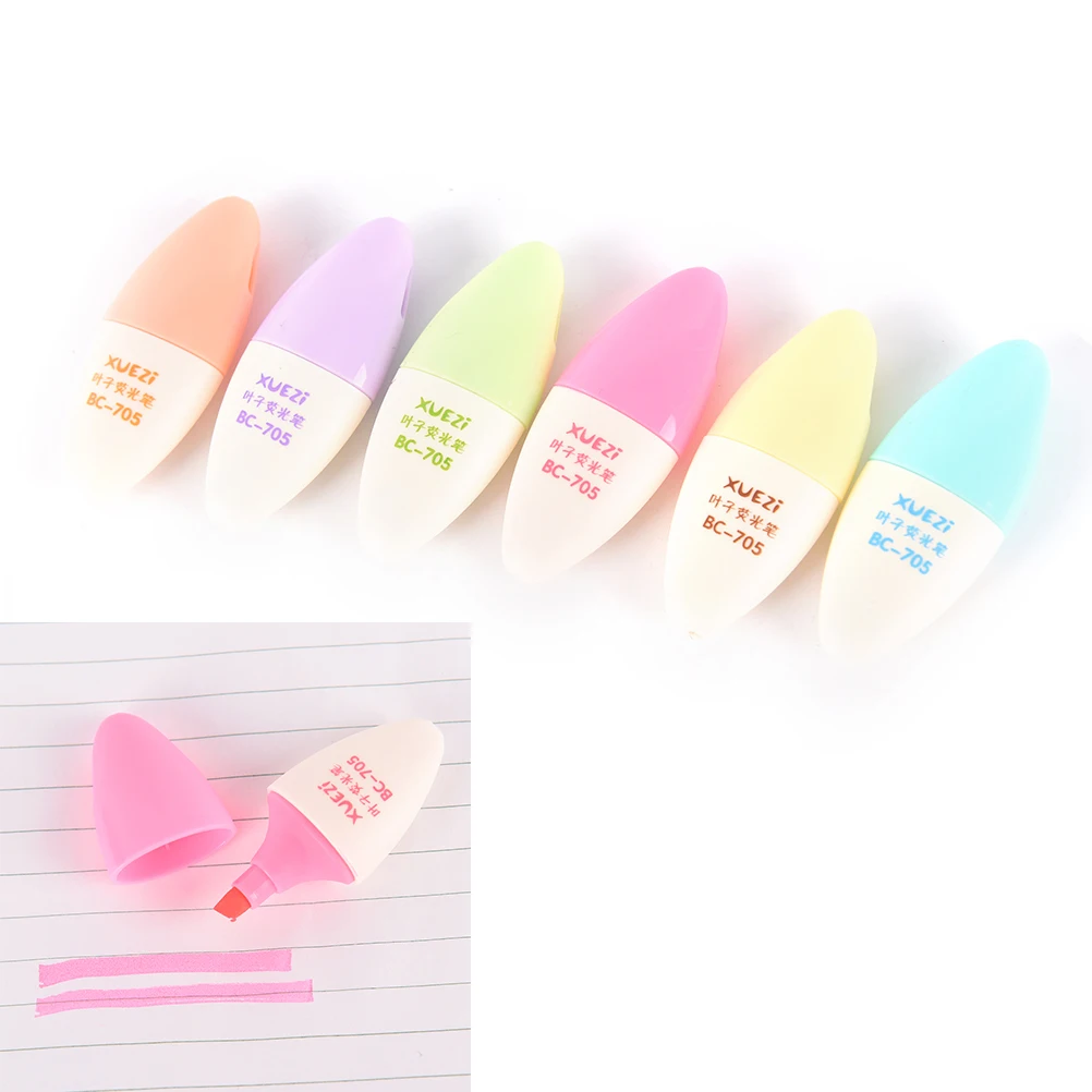 

6pcs/Set App.6.2cmx1.2cm/2.44''x0.47'' Candy Color Highlighter Notebook Fluorescent Line Marker Pen Maker Pens DIY Doodle Pen