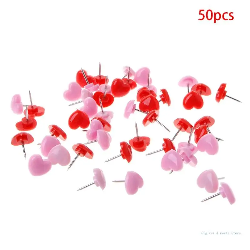 

M17F 50 Pcs Heart Shape Plastic Quality Colored Push Pins Thumbtacks Office School