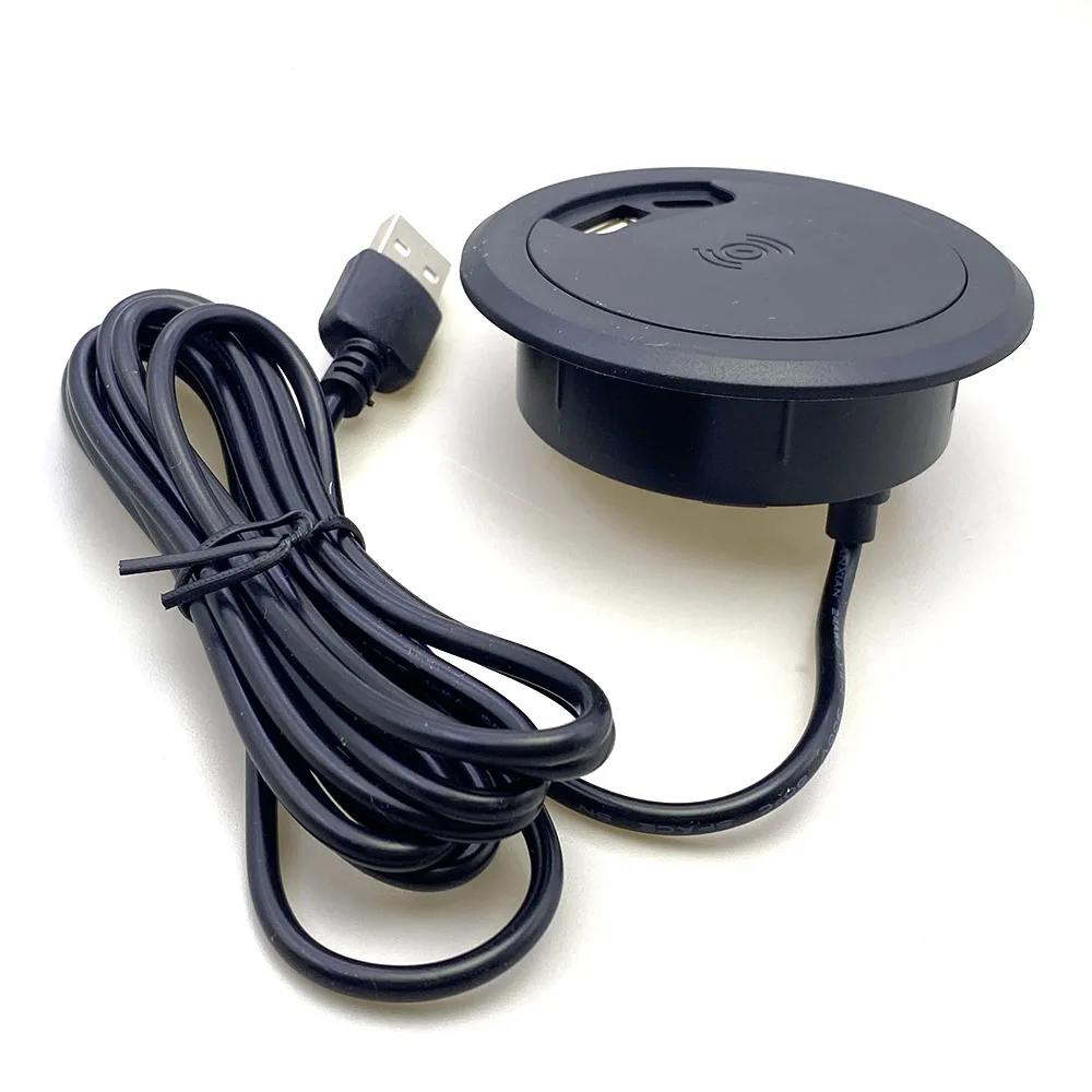 Фото 15 Вт, 5 В, настольная встроенная розетка USB + Type-c, беспроводное зарядное устройство, компьютерный стол, уплотнительная крышка с круглым отверстием, круглая скрытая панель 60 мм №5