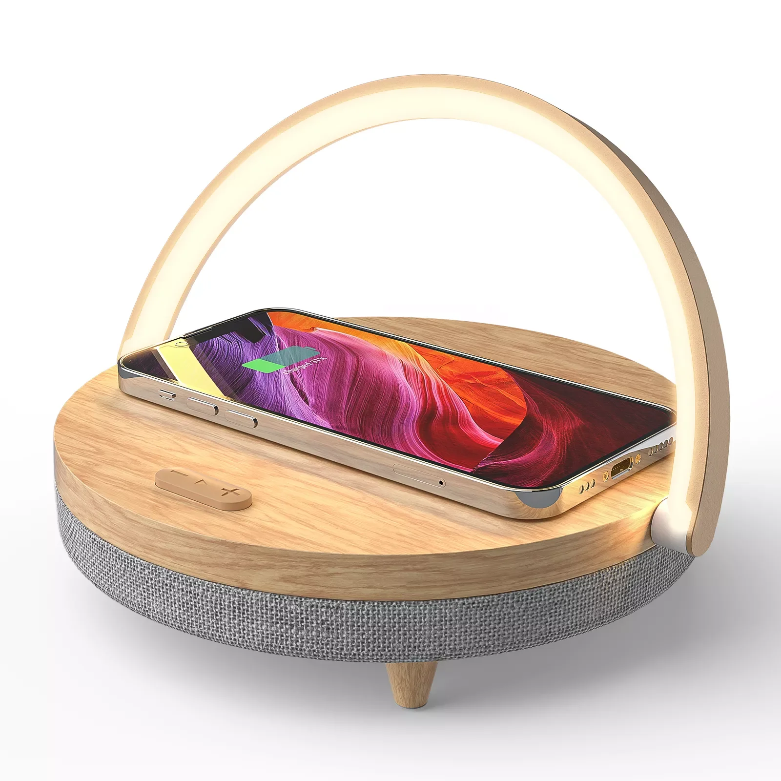 

Wireless Charger Bluetooth Speaker for IPhone 13 Wooden Table Lamp High Power Mobile Phone Stand Wireless Charger Lamp Speaker