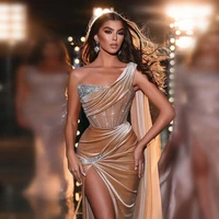 velvet luxury sexy elegant prom dresses one shoulder high split sequins shiny women evening pageant gowns plus size custom made