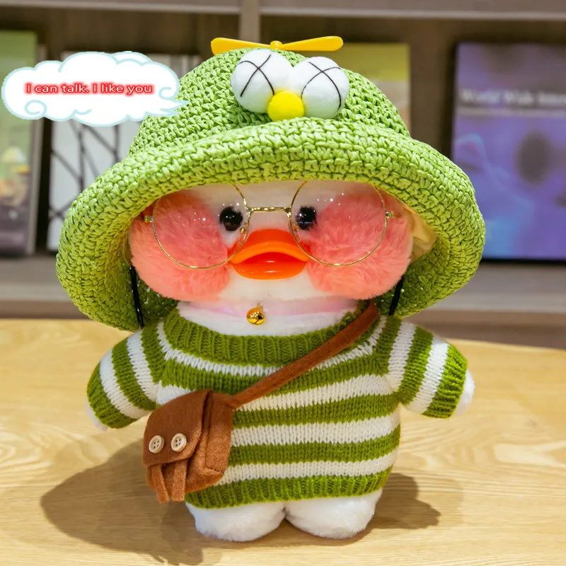 

30CM Kawaii Lalafanfan Cafa Mimi Soft Short Velvet Duck Ins Talking Will Say I Love You Yellow Duck Present Children Plush Toy