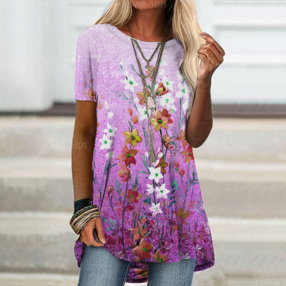 

3D Floral Printed T Shirt for Women Summer O Neck Short Sleeved Top Casual Loose Pullover Clothes Female Street Ladies T-Shirt