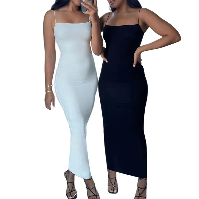 

Женское сексуальное облегающее платье миди, однотонное базовое Клубное платье без рукавов на бретелях-спагетти, повседневная одежда