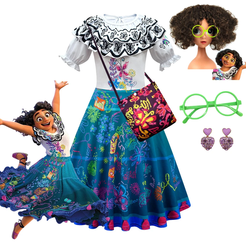 

2022 Encanto Girls Mirabel Dress Up Halloween Carnival Party Toddler Fancy Role Play Costume Wig Summer Birthday Cartoon Clothes