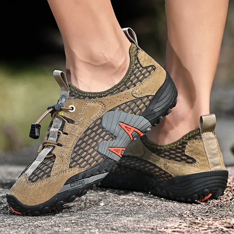 JIEMIAO High Quality Summer Outdoor Hiking Shoes Genuine Leather Breathable Elastic Quick-dry Man Mountain Trekking Sneakers