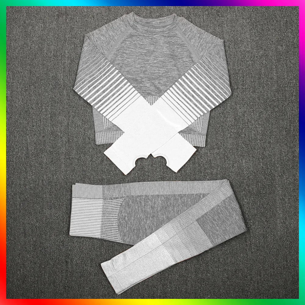 

Большие размеры, градиентные Женские Бесшовные штаны для йоги и фитнеса, Быстросохнущий Спортивный Топ, костюм, рубашка для йоги, одежда для...