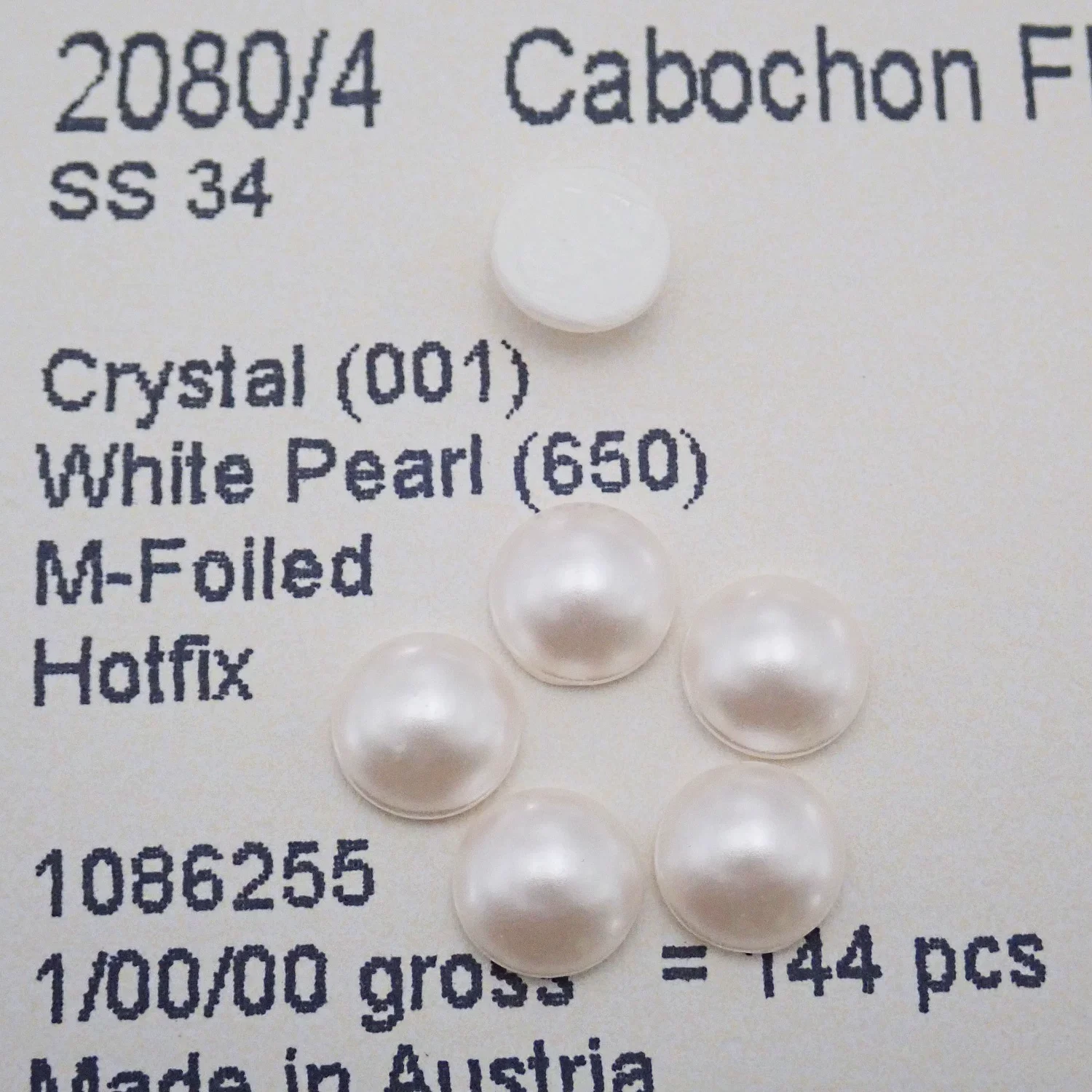 Фото (24 шт.) 2080/4 Кабошоны FB Hotfix Pearls, оригинальные из Австрии, самоклеящиеся стразы с плоской основой для сумок, обуви, свадебных платьев, для рукоделия. №2