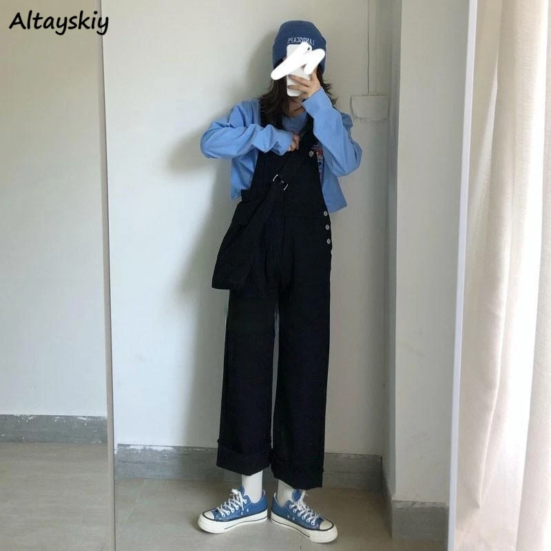 

Jumpsuits Women Denim Solid Casual Students Pockets Ulzzang BF Fashion All-match Overalls Clothing Cute Popular Stylish Baggy