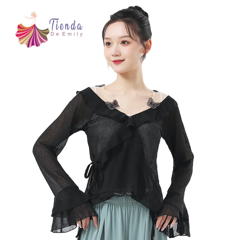 Элегантный топ с расклешенными рукавами в виде лотоса женская классическая