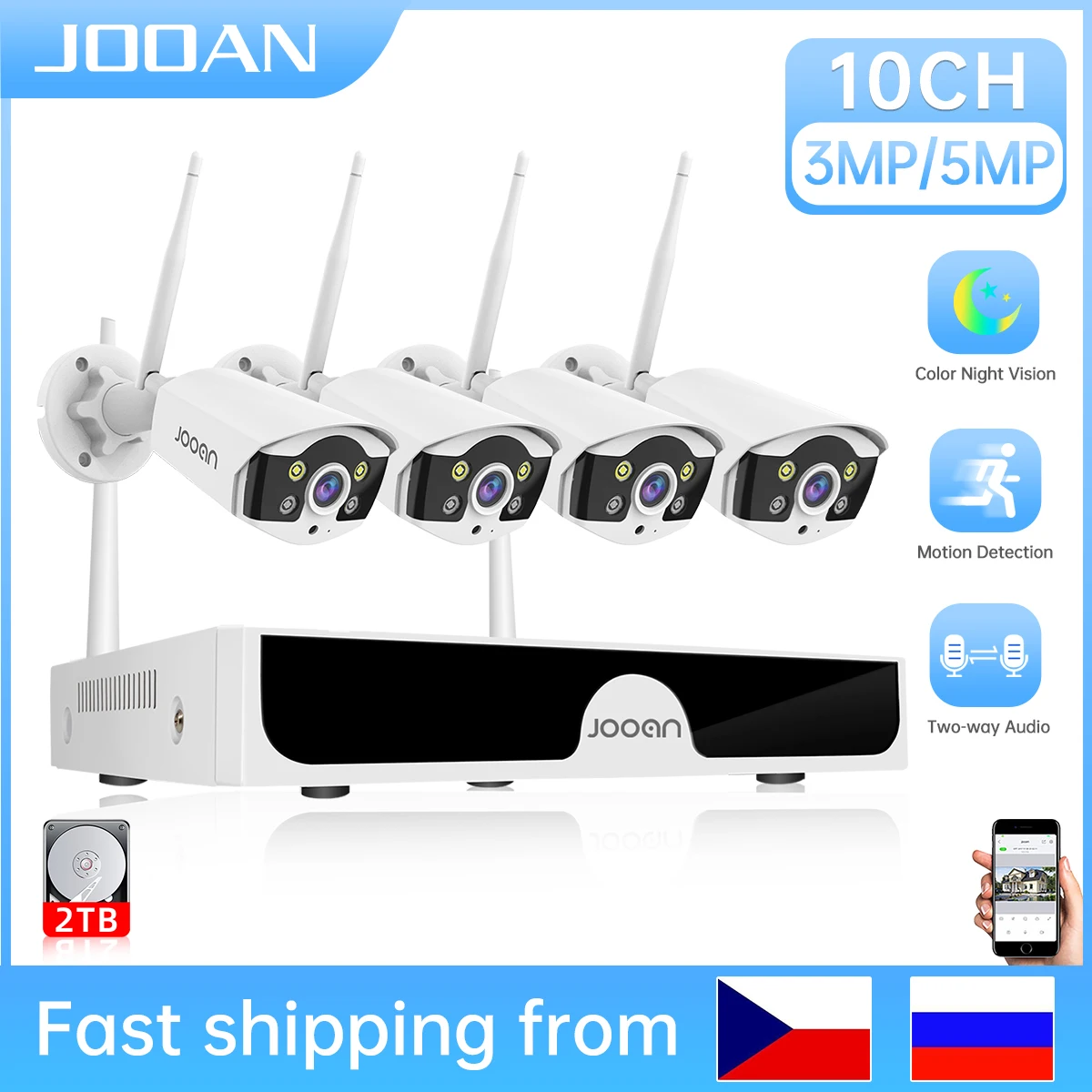 Jooan 10CH NVR 3MP 5MP Wireless Security Camera System Outdoor P2P WiFi IP Camera Set CCTV Camera Video Surveillance Kit NVR Set
