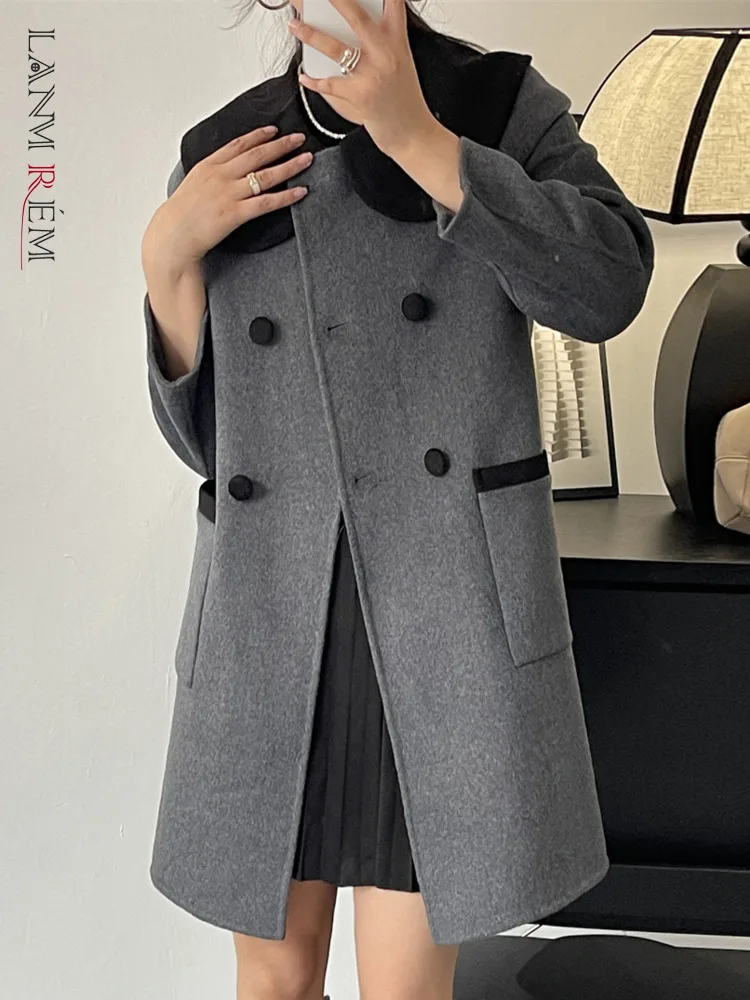 

Верхняя одежда LANMREM Женская шерстяная, двубортный элегантный пиджак с длинным рукавом, офисный Топ, зима 2023