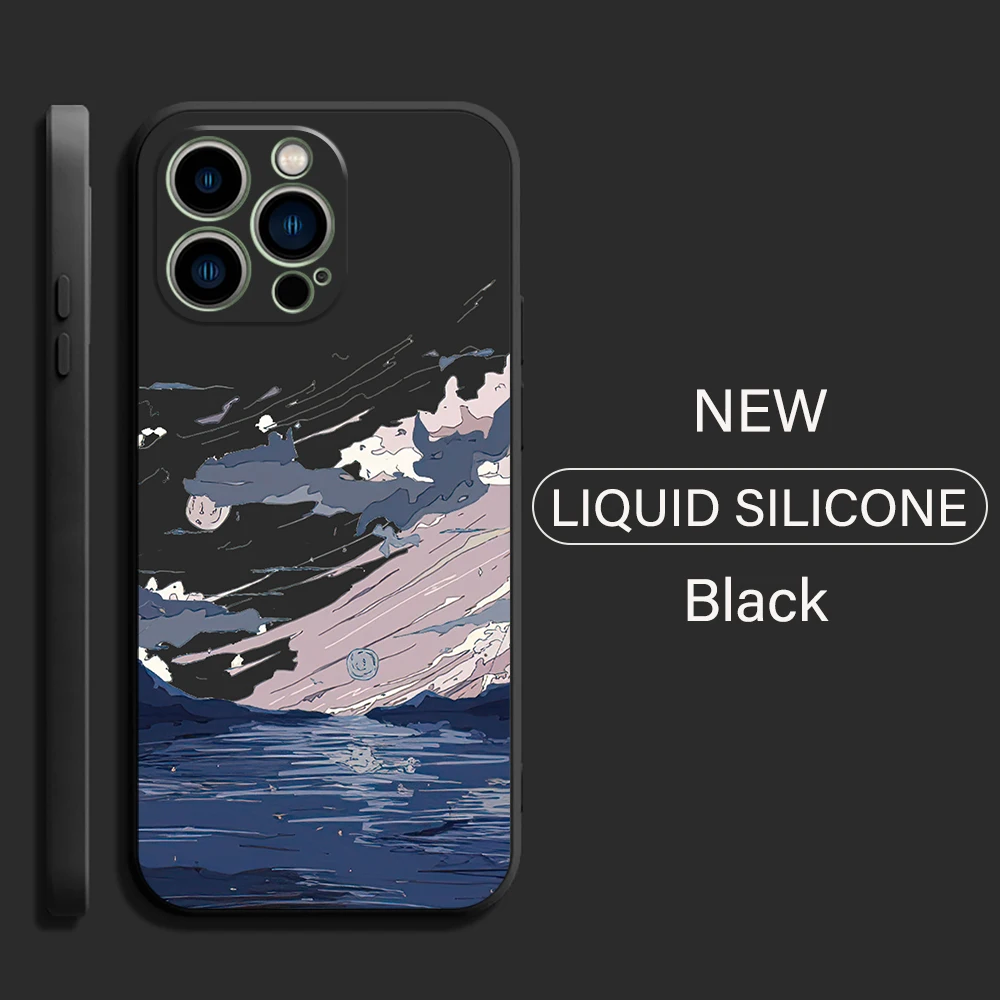 ink painting mountains and rivers phone case for funda iphone 11 13 pro max 12 mini x xr xs 6 6s 7 8 plus black celular free global shipping