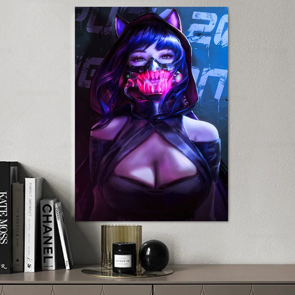 Аниме Сексуальная девушка холст картина киберпанк маска красота плакат печать