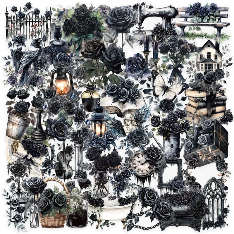 

50 шт., кавайная черная роза, наклейка для домашних животных, эстетическое прозрачное украшение, канцелярские принадлежности для скрапбукинга, сделай сам, принадлежности для ручного учета