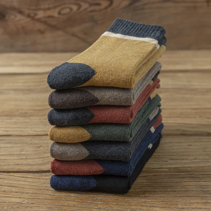 Men's Socks Winter Thick Warm Cotton Socks Fashion Casual Terry Long Socks 5 Pair