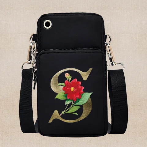Универсальный чехол-кошелек для Samsung, чехол на плечо с принтом золотых цветов и надписей, спортивный карман для бега