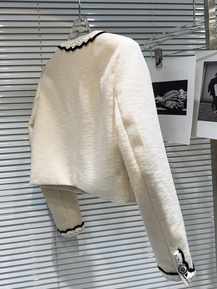 Женская твидовая куртка в стиле пэчворк AELESEEN Элегантная короткая с объемными