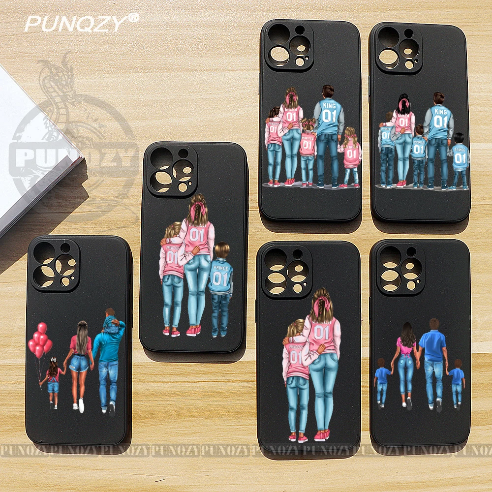

PUNQZY Cute MaMa Of Girl Boy And Mom Phone Case For iPhone 14 11 13 PRO MAX 12 XR 7 8 Plus XS Holiday Gift Soft TPU Black Cover