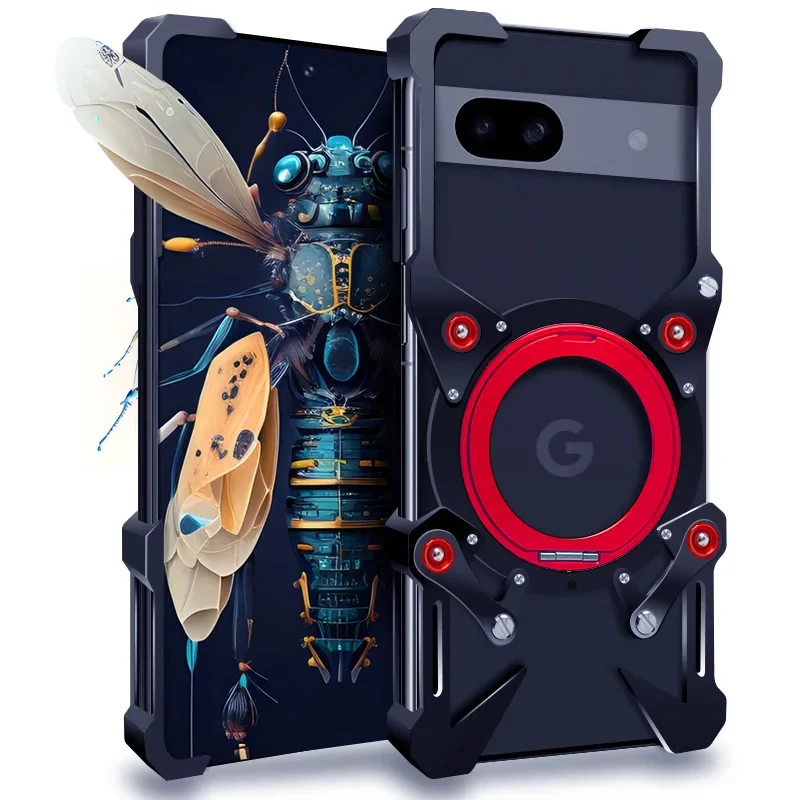 Фото Металлический алюминиевый бампер Zimon Luxury Armor для Google Pixel 9a 10 9 8 7 Pro XL, чехол с механическим дизайном, полностью ручная работа, с изображением черепа №5