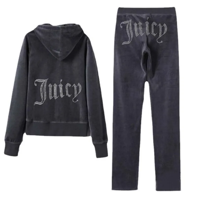2022 Juicy Coutoure 2 Piece Velvet Tracksuit Autumn Winter Women Warm Home Set Tracksuit Casual Elegant Ladies Winter Jacket
