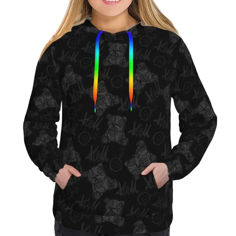 

Bear Graffiti Black Tops Female Sweatshirt Design Hoodies Women Clothes Streetwear Casual Pullover Spring/Autumn Winter Clothing