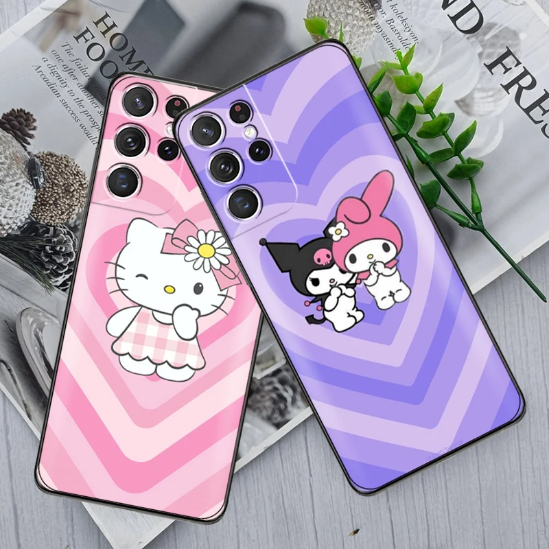 

Japan Holle Kitty Phone Case For Samsung Galaxy S22 S21 S20 Ultra FE 5G S22 S10 10E S9 Plus Coque Black Back Carcasa