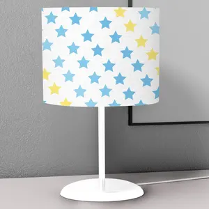 Cute Blue Yellow Stars Kids Bedroom Nightstand Night Desktop Lamp Decorative Lampshade Book Reading Light Lantern Bedside