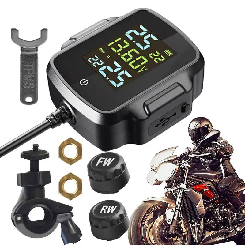 

TPMS Tire Pressure Monitor System Low-Voltage Alarm Digital Display Tool External Motorcycle Wireless Tire Pressure Detector
