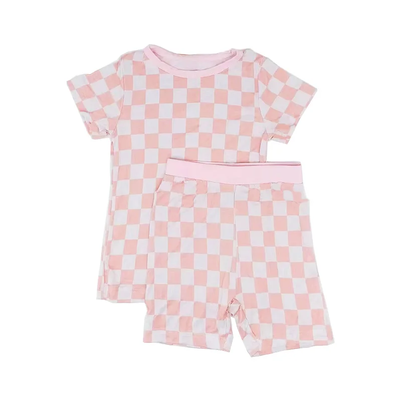 

2-Pieces Plaid Shortie Baby Girls Outfits Bamboo Fiber Pajamas For Infant Summer Sleeping Clothes