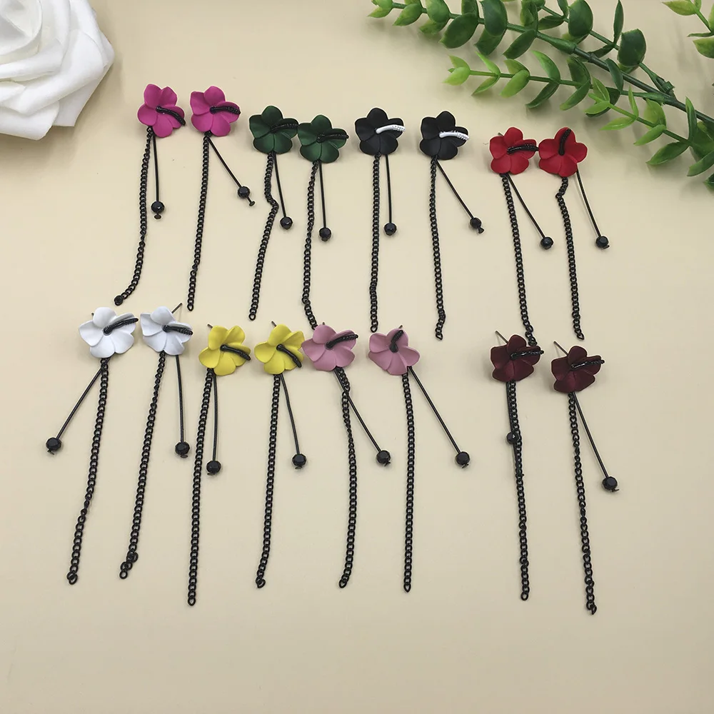 

Korean Style Colorful Flower Earrings For Women Girls Black Long Tassel Earrings Red Yellow Stud Earrings Wedding Party Gifts