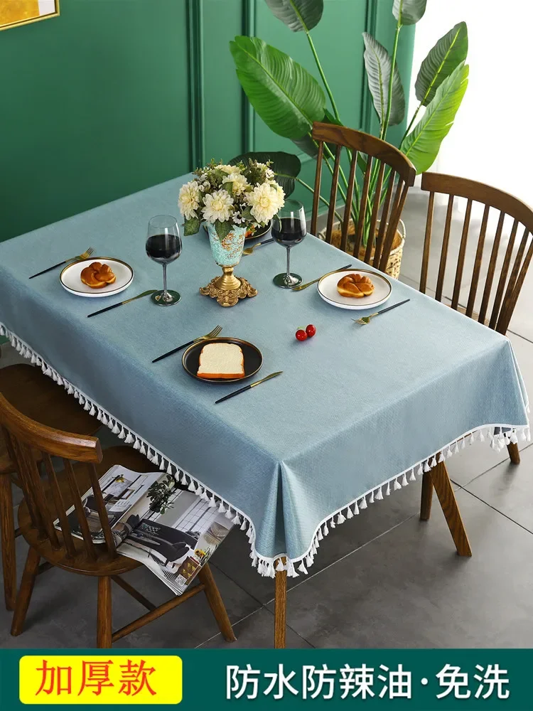 

Cotton linen tablecloth waterproof, oil resistant, scald resistant, and wash free rectangular dining