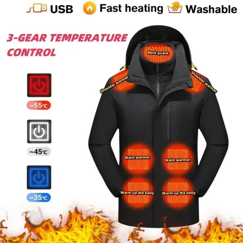 Мужская зимняя ветрозащитная куртка 3 в 1 с Usb-зарядкой