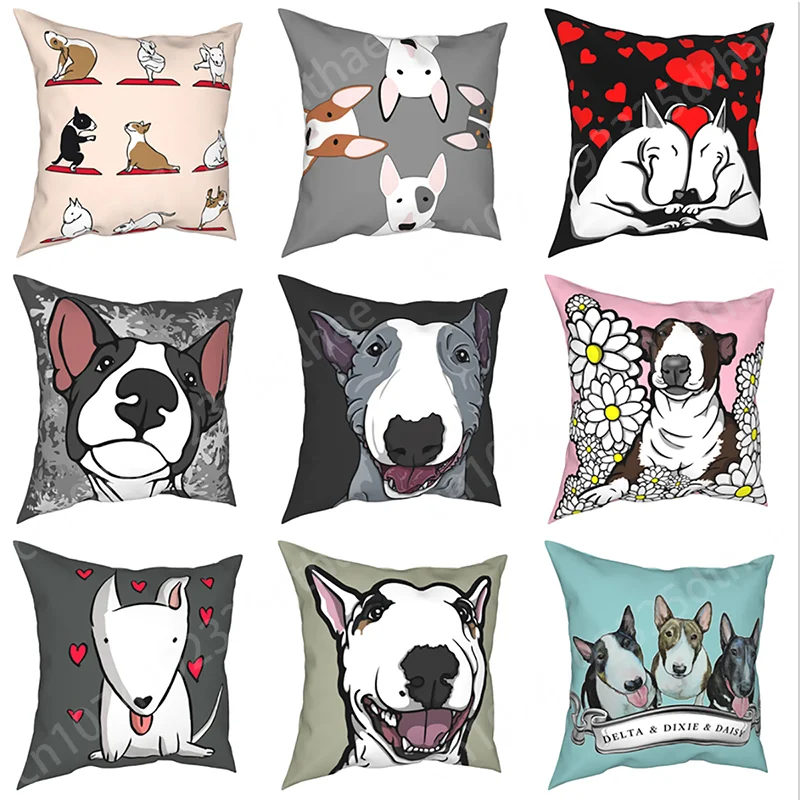 

Funny Cute Animals Bull Terrier Pattern Print Pillowcase Peachskin Polyester Cushions Home Decorative Cover 45x45cm Pillowslip
