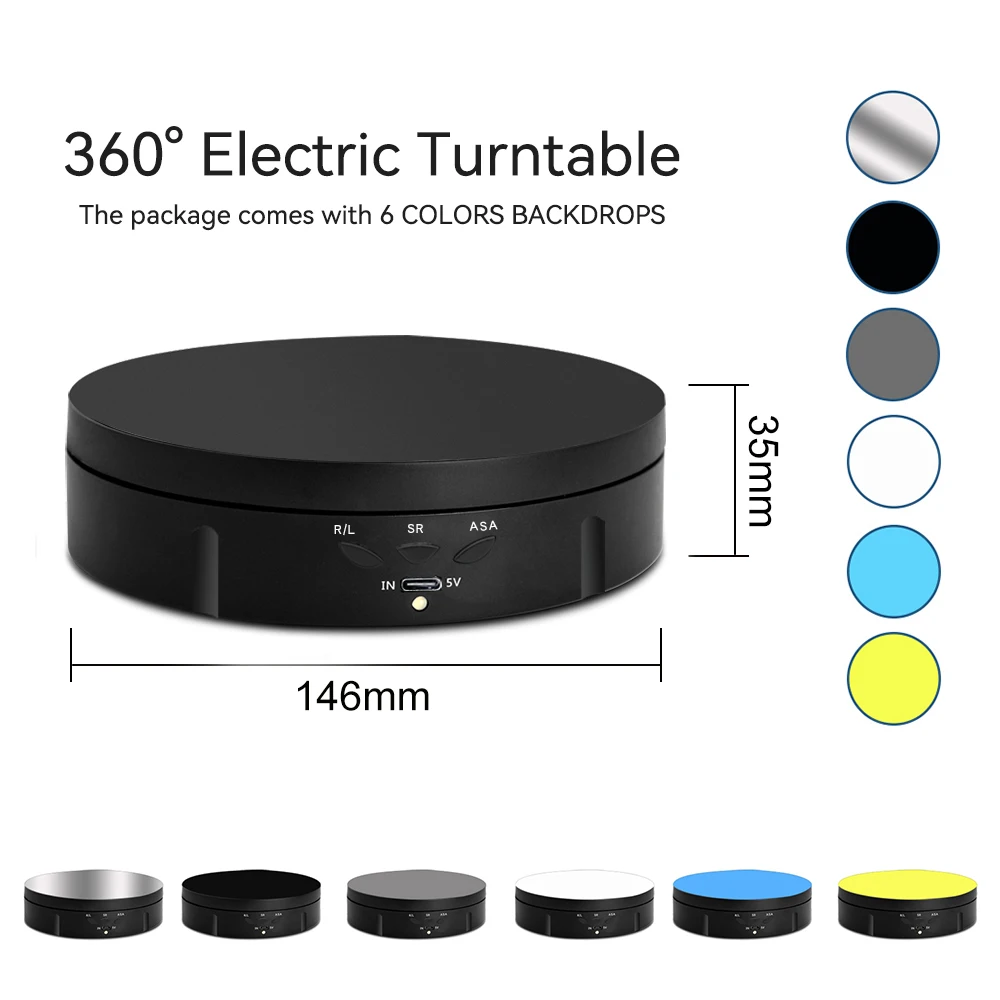 

New 360 Degree Electric Rotating 6 Colors Backgrounds Photography Turntable Display Stand with Battery For Jewelry and Watches