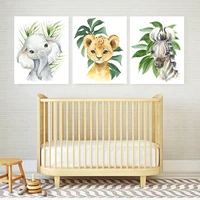zebra elephant lion jungle nordic posters and prints green leaves wall art canvas painting pictures for boys living room decor