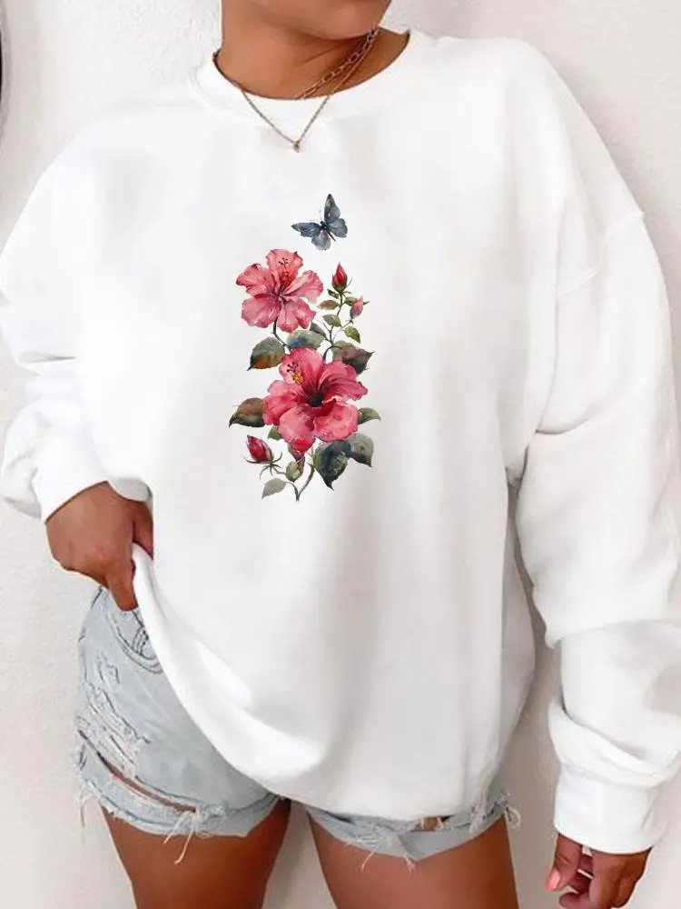 

Butterfly Floral Flower Cute Autumn Spring Fashion Pullovers Women Long Sleeve Clothing Casual Print Female Graphic Sweatshirts