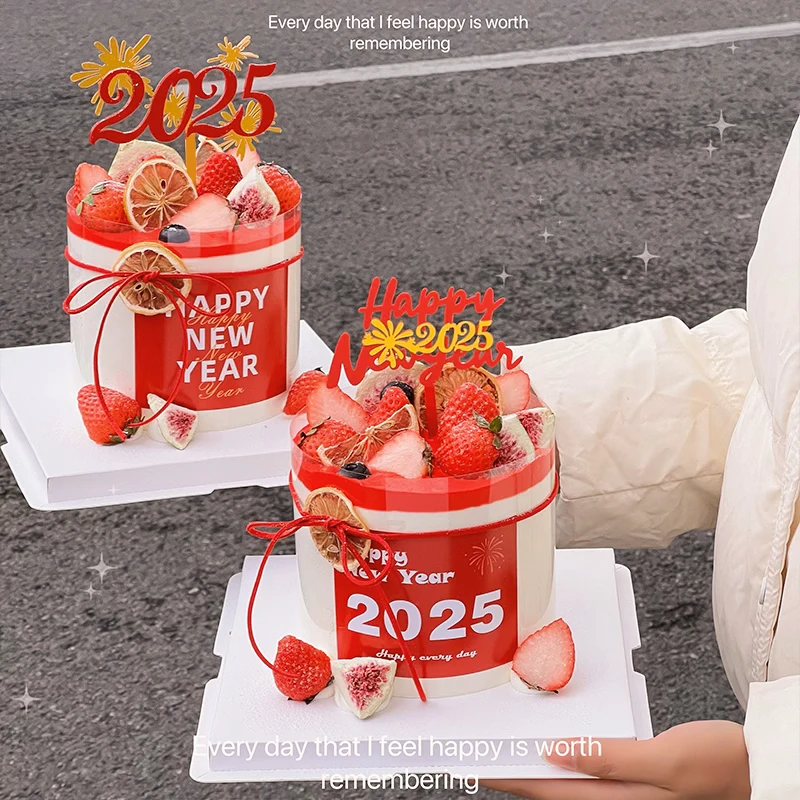 2025 Happy New Year Cake Decoration Stickers Fireworks Display HappyNewYear Acrylic Insertion Plug-in |