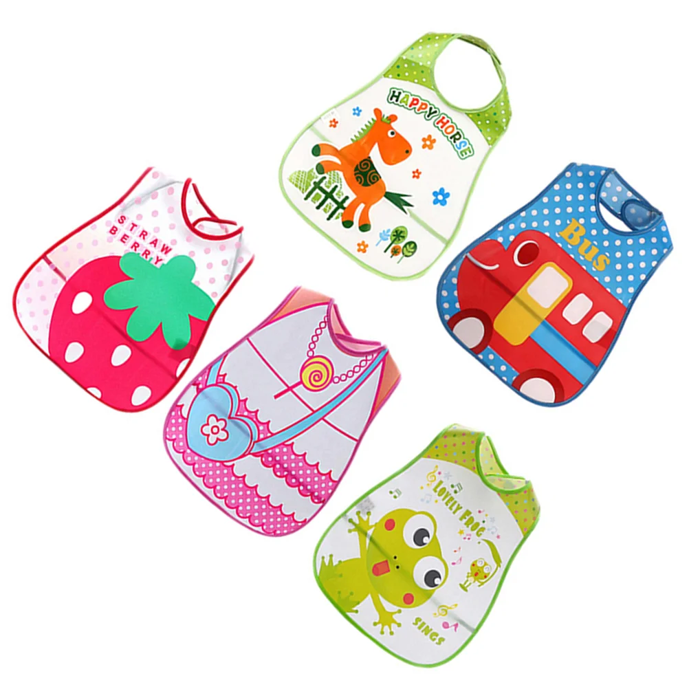 

5pcs Adjustable Baby Bibs EVA Plastic Waterproof Lunch Feeding Bibs Baby Cartoon Feeding Cloth Children Baby Apron Babador